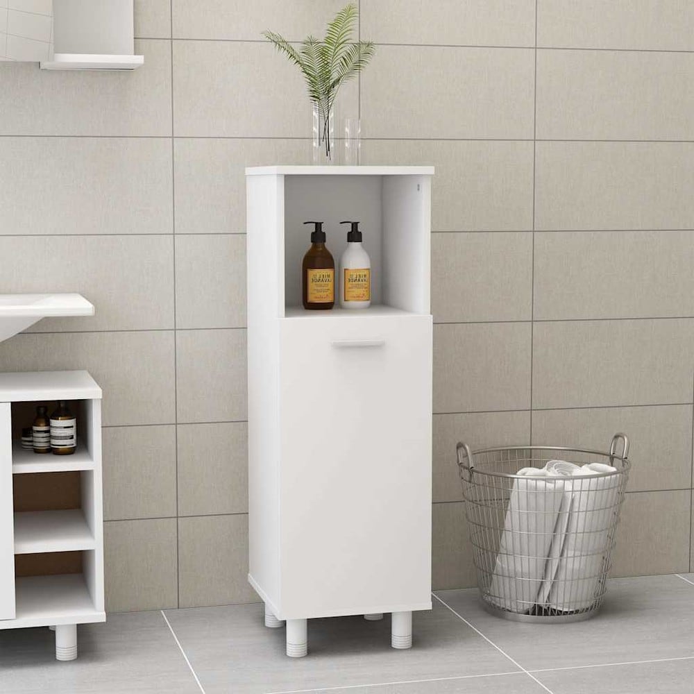 Badrumsskåp 30×30×95 cm / smalt golvskåp med 3 fack och dörr – Vit