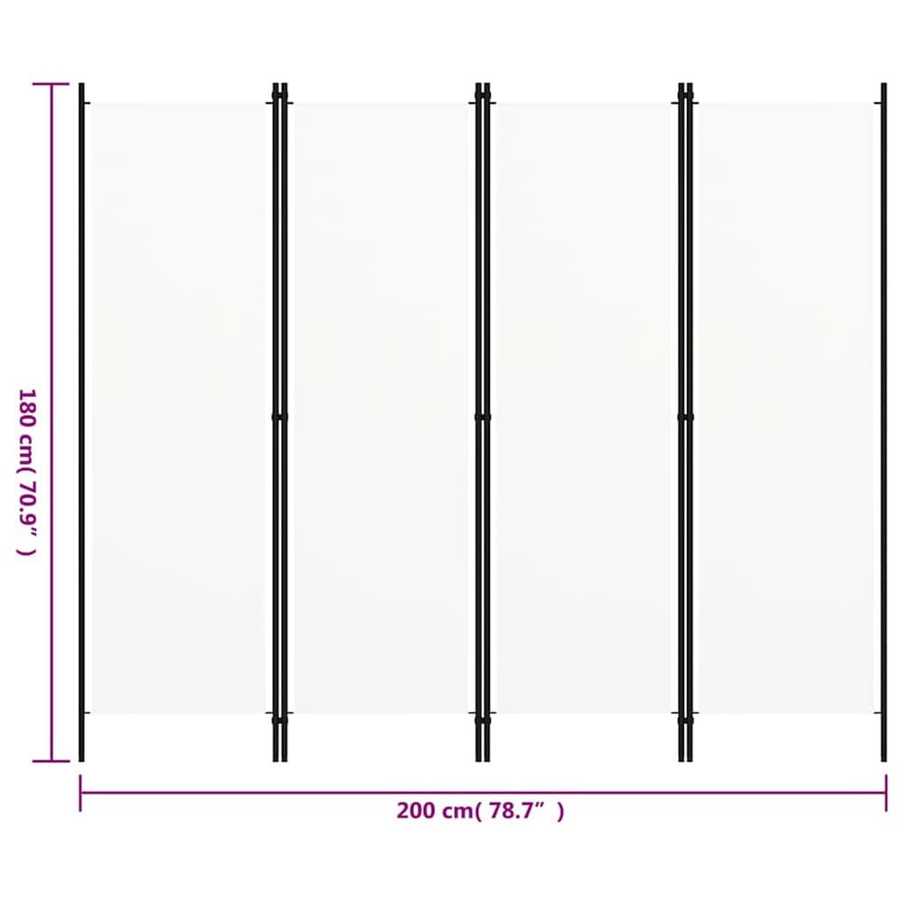 Rumsavdelare 4 paneler 200×180 cm / vikvägg / skärmvägg / insynsskydd – Vit