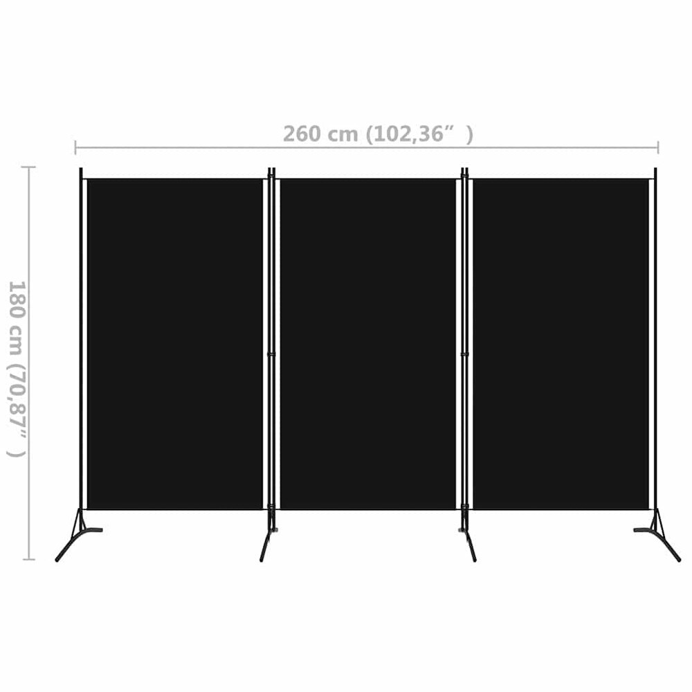 Rumsavdelare 3 paneler 260×180 cm / vikvägg / skärmvägg / insynsskydd – Svart