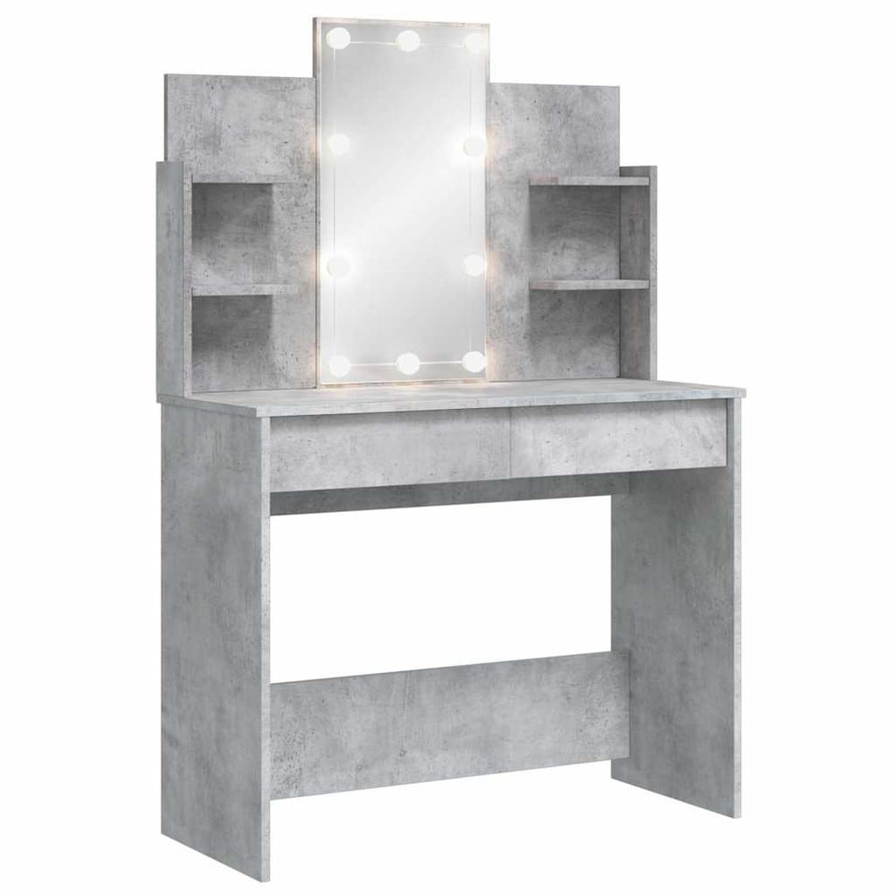 Sminkbord 96×40×142 cm / toalettbord med spegel, LED-belysning och förvaring – Betonggrå