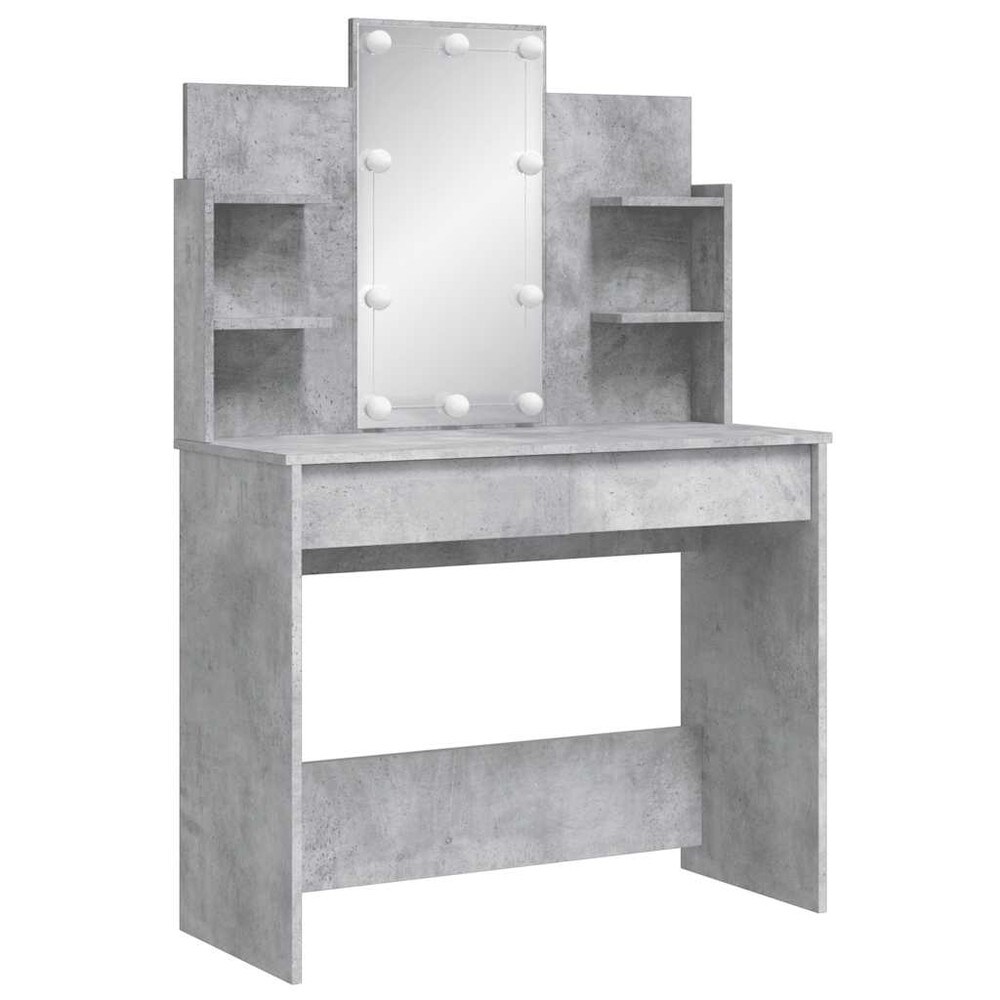 Sminkbord 96×40×142 cm / toalettbord med spegel, LED-belysning och förvaring – Betonggrå
