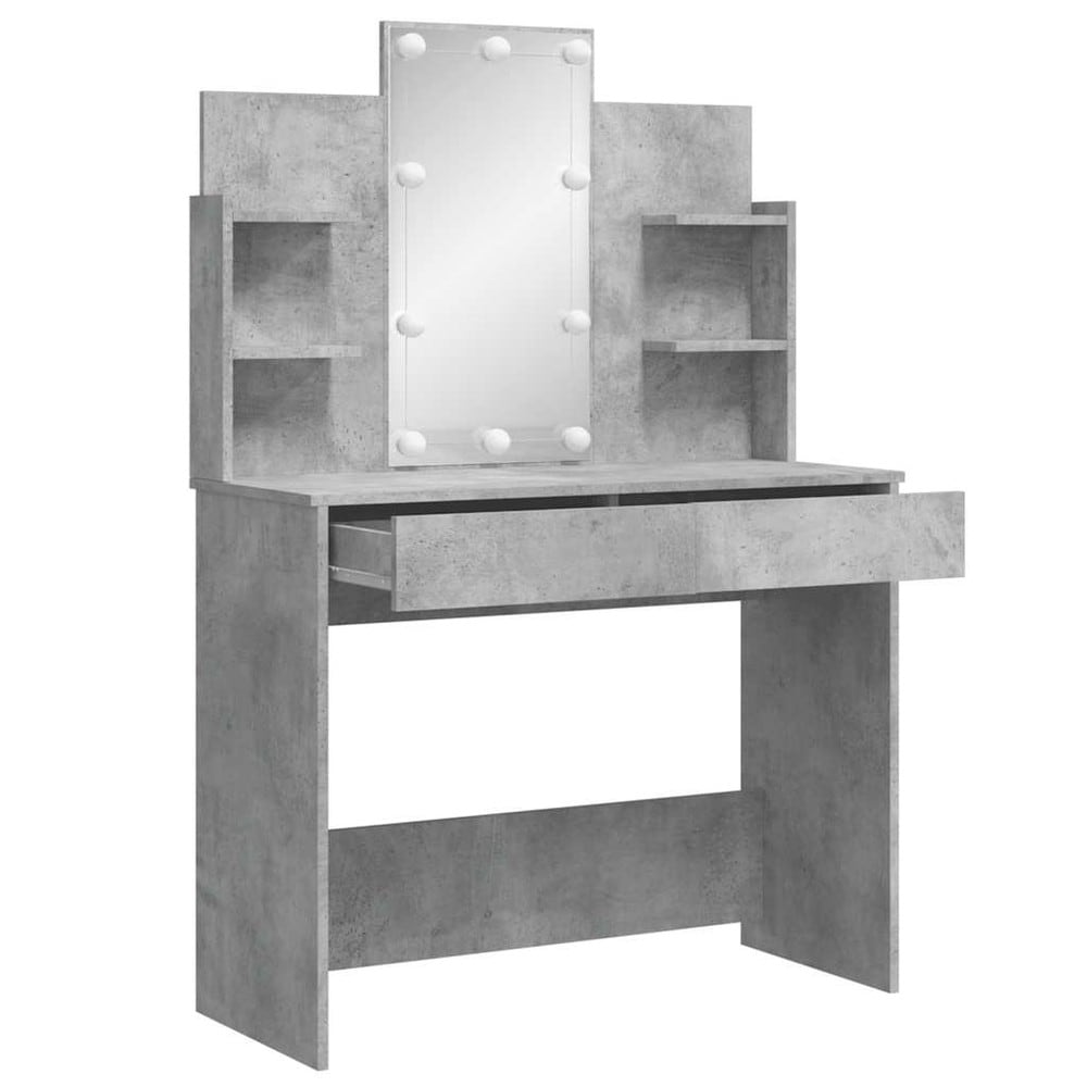 Sminkbord 96×40×142 cm / toalettbord med spegel, LED-belysning och förvaring – Betonggrå