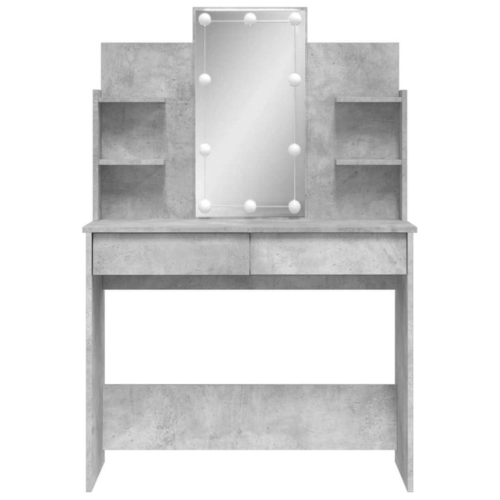 Sminkbord 96×40×142 cm / toalettbord med spegel, LED-belysning och förvaring – Betonggrå