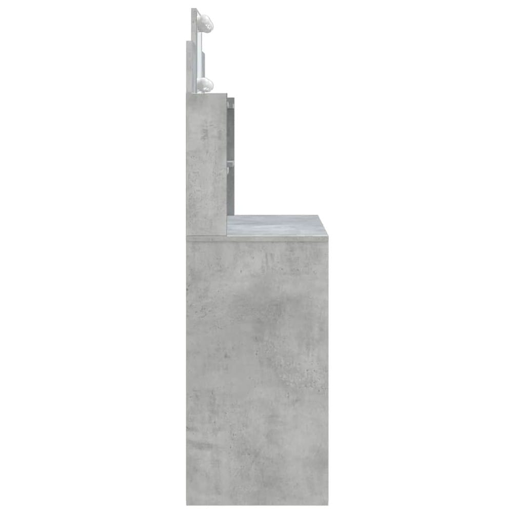Sminkbord 96×40×142 cm / toalettbord med spegel, LED-belysning och förvaring – Betonggrå