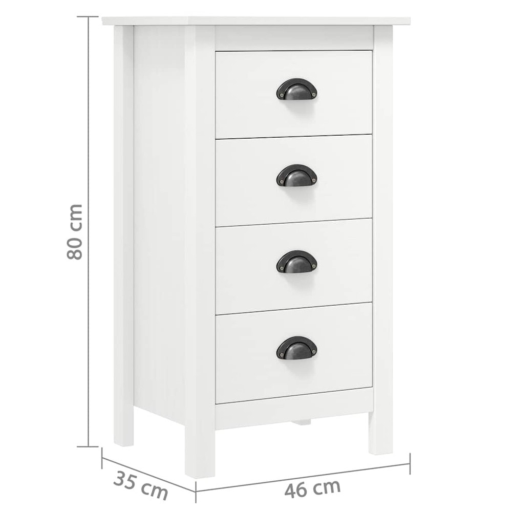 Byrå med 4 lådor 46×35×80 cm / smal skänk i massiv furu – Vit