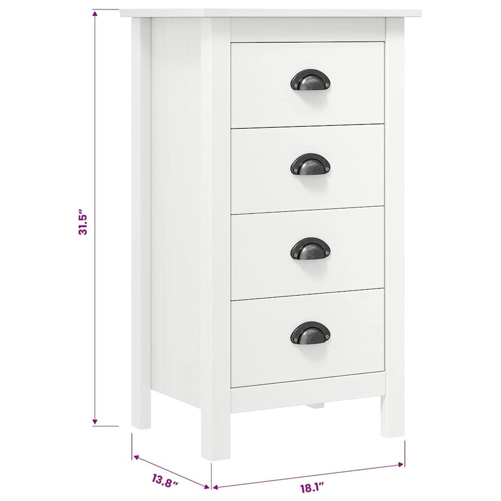 Byrå med 4 lådor 46×35×80 cm / smal skänk i massiv furu – Vit