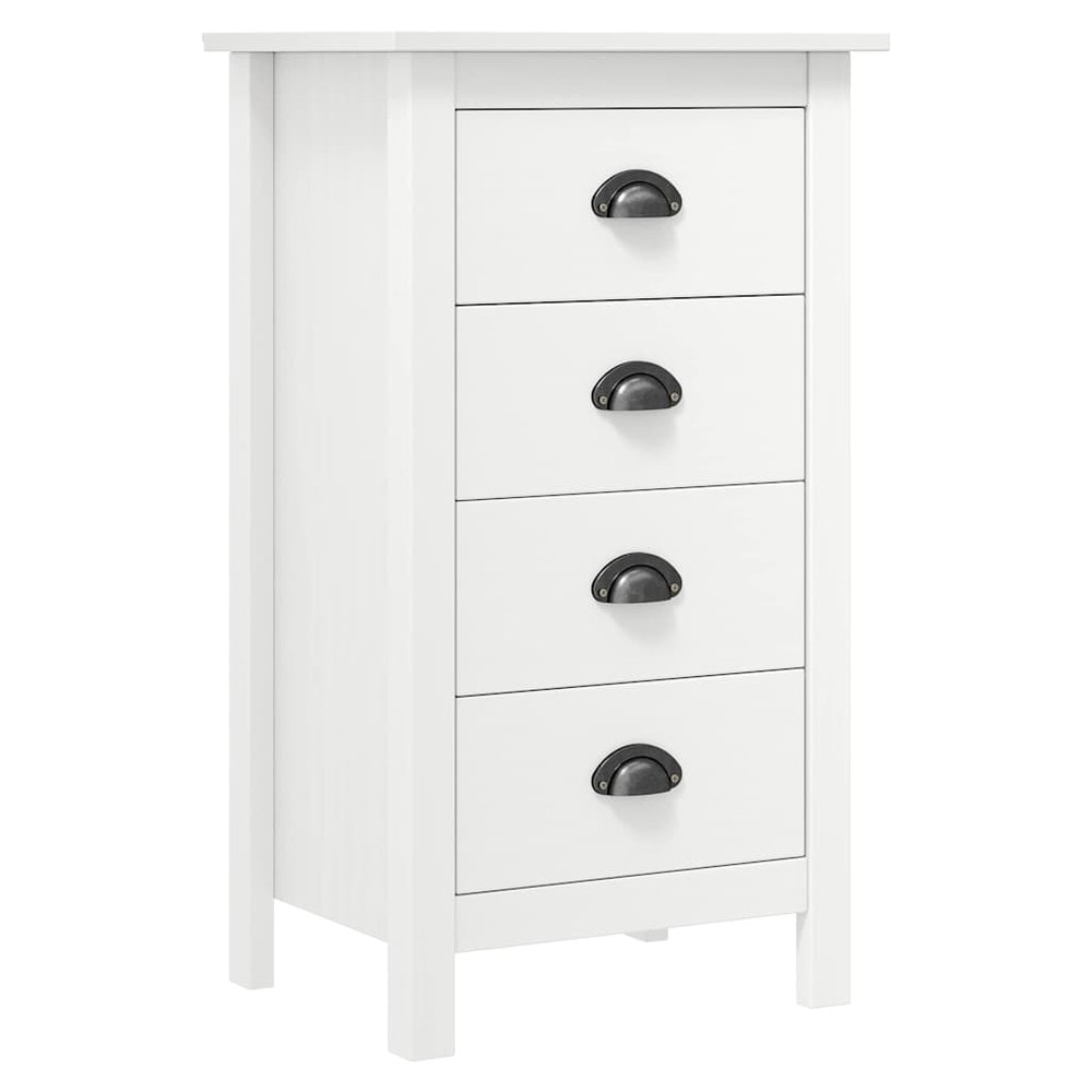 Byrå med 4 lådor 46×35×80 cm / smal skänk i massiv furu – Vit