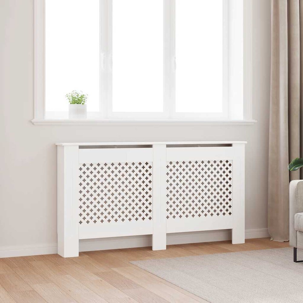 Elementskydd 152×19×81,5 cm / radiatorskydd med hylla och lamelldesign – Vit