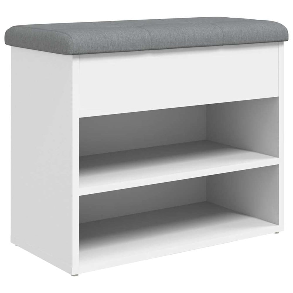 Skobänk 62x32x50 cm - Vit / Hallbänk med vadderad dyna / Förvaringsbänk med skohylla