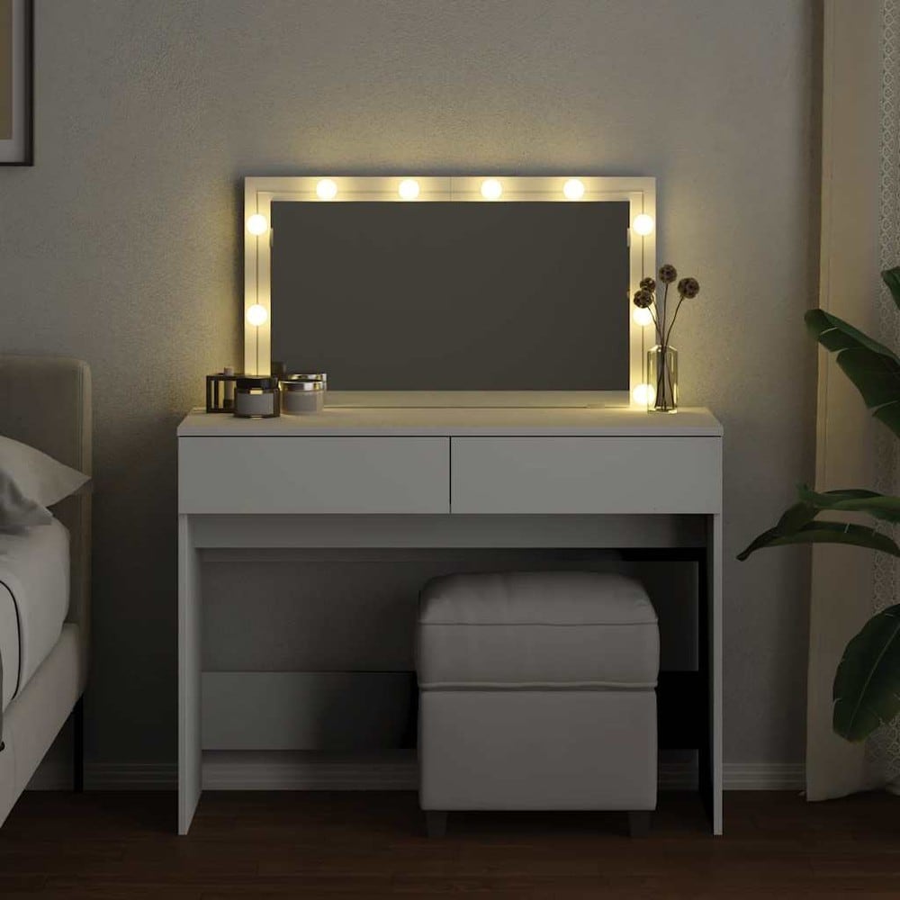 Sminkbord med LED-belysning och 2 lådor 100x40x120 cm - Vit / Toalettbord / Sminkstation