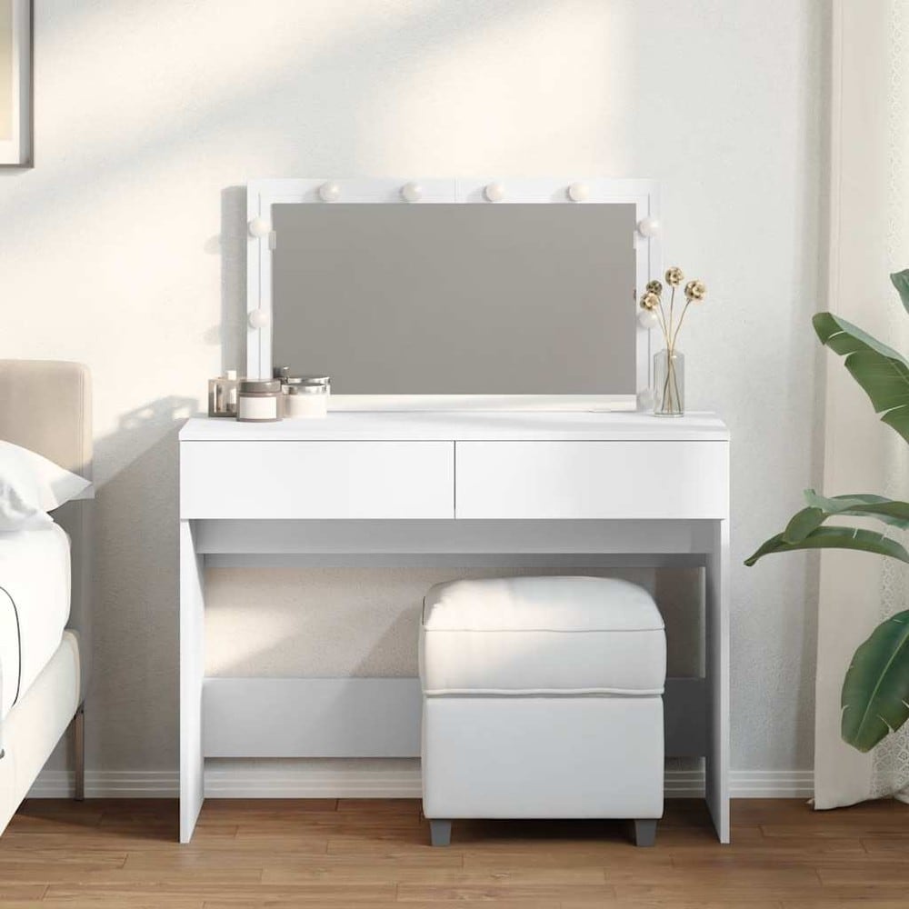 Sminkbord med LED-belysning och 2 lådor 100x40x120 cm - Vit / Toalettbord / Sminkstation