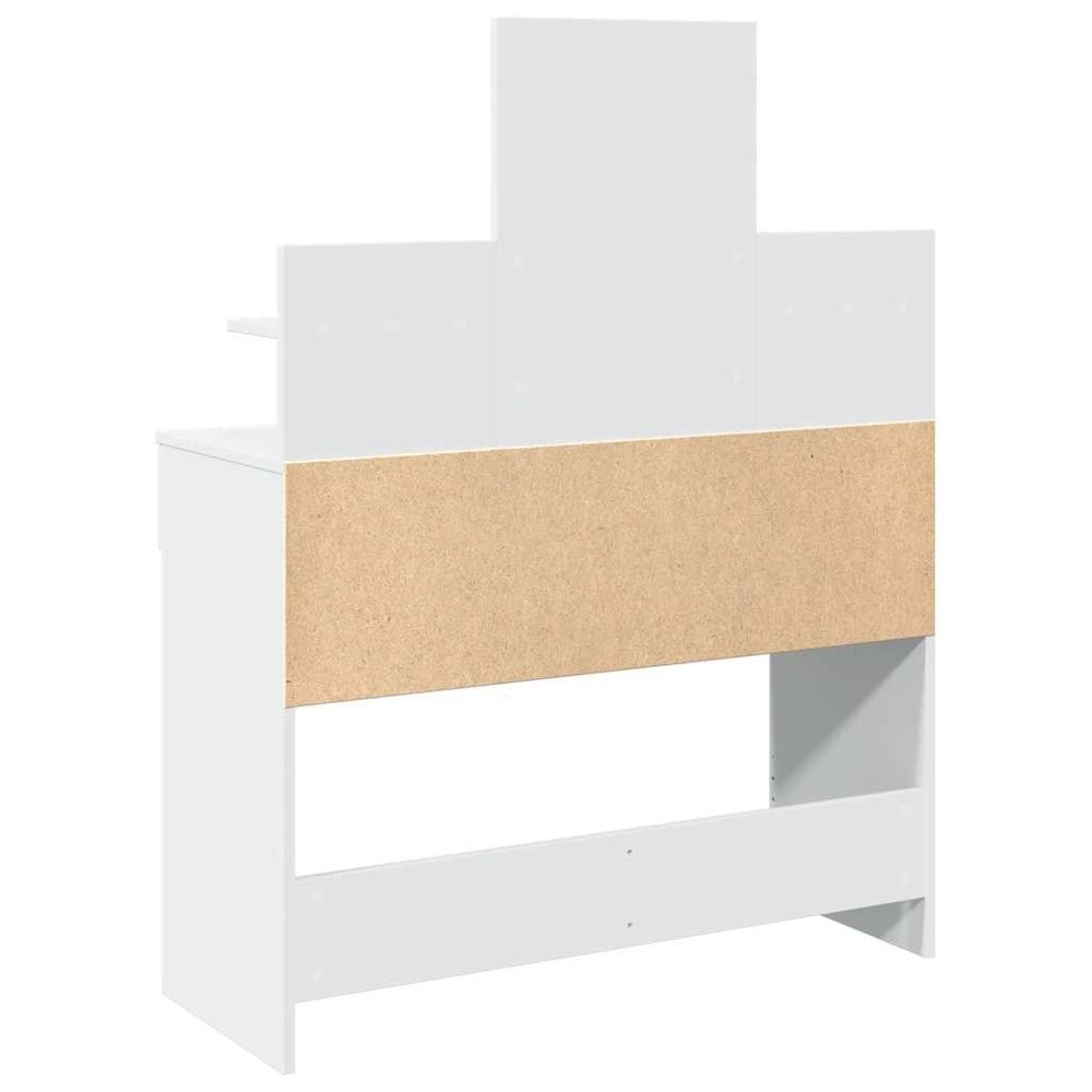 Sminkbord 100×40×130 cm / toalettbord med spegel, LED-belysning, 2 lådor och 2 hyllor – Vit