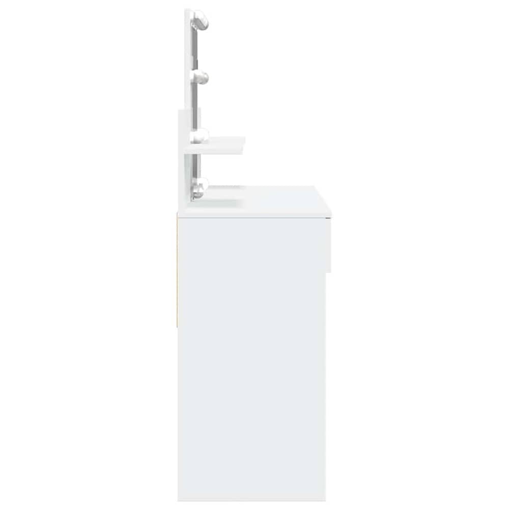 Sminkbord 100×40×130 cm / toalettbord med spegel, LED-belysning, 2 lådor och 2 hyllor – Vit
