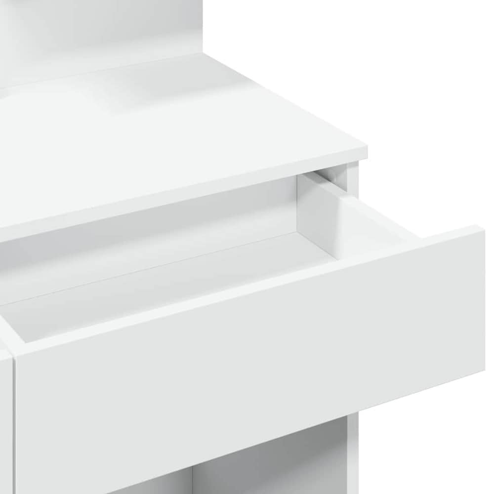 Sminkbord 100×40×130 cm / toalettbord med spegel, LED-belysning, 2 lådor och 2 hyllor – Vit