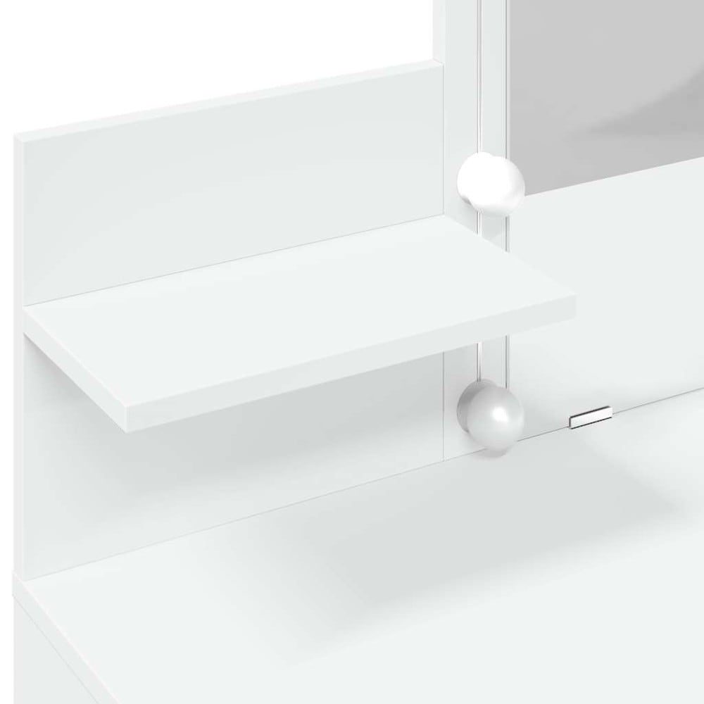 Sminkbord 100×40×130 cm / toalettbord med spegel, LED-belysning, 2 lådor och 2 hyllor – Vit