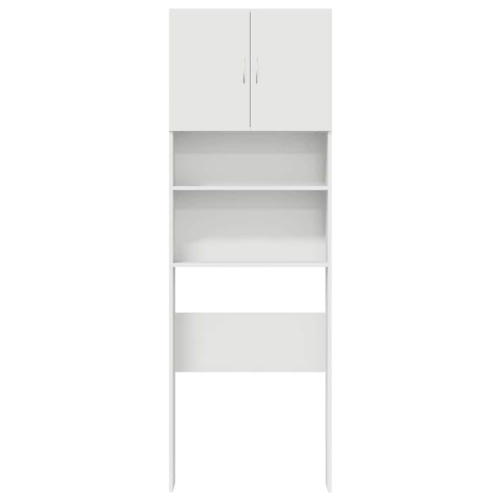 Högskåp för tvättmaskin 64×24×190 cm / tvättmaskinsskåp med dörrar och hyllfack – Vit