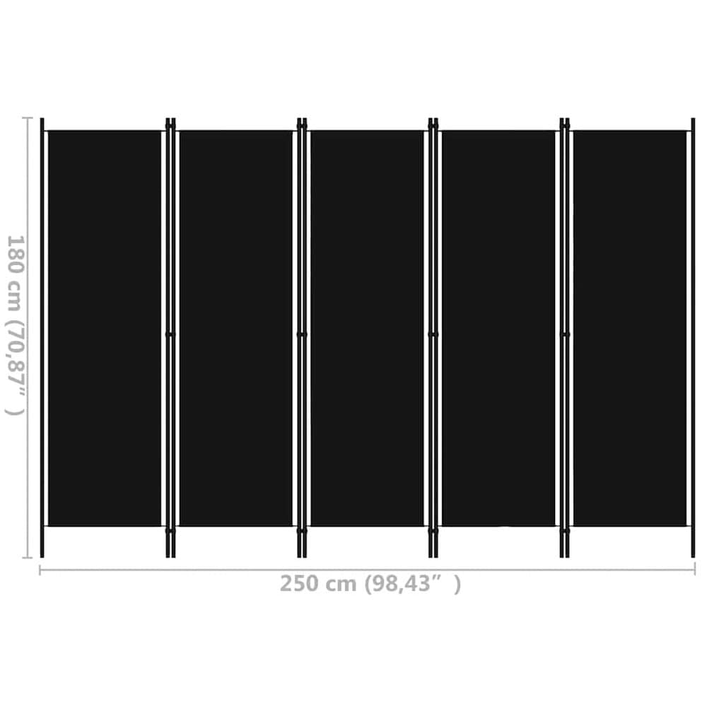 Rumsavdelare 5 paneler 250×180 cm / vikvägg / skärmvägg / insynsskydd – Svart