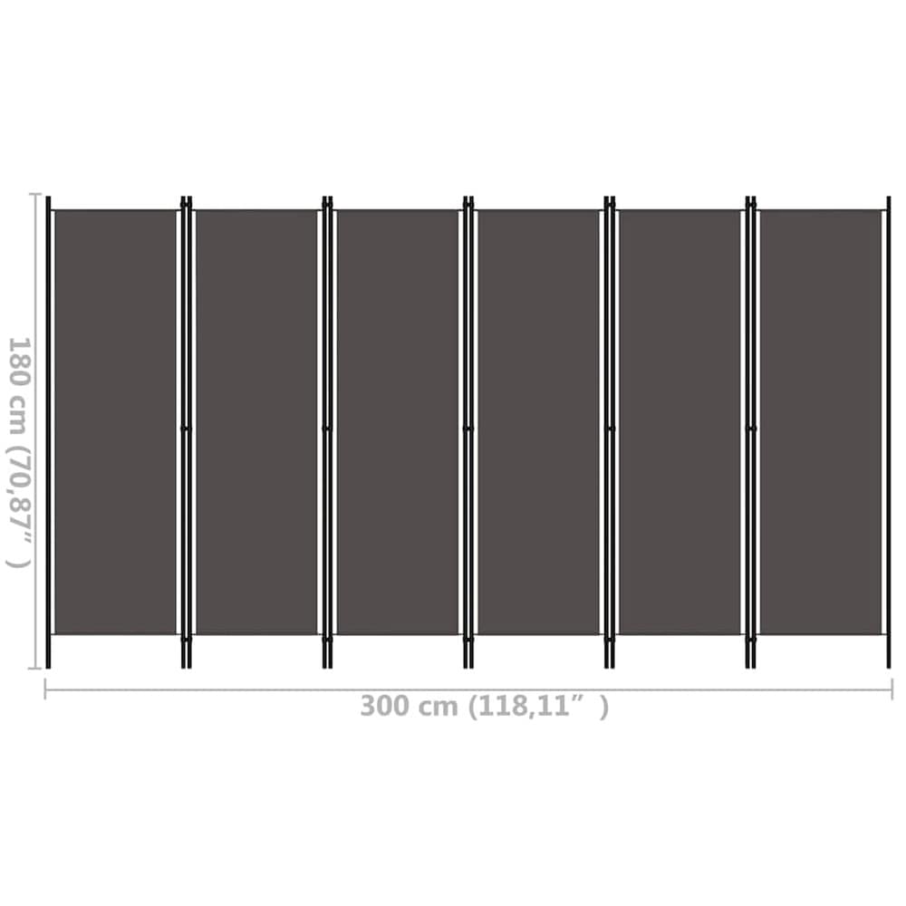 Rumsavdelare 6 paneler 300×180 cm / vikvägg / skärmvägg / insynsskydd – Antracit