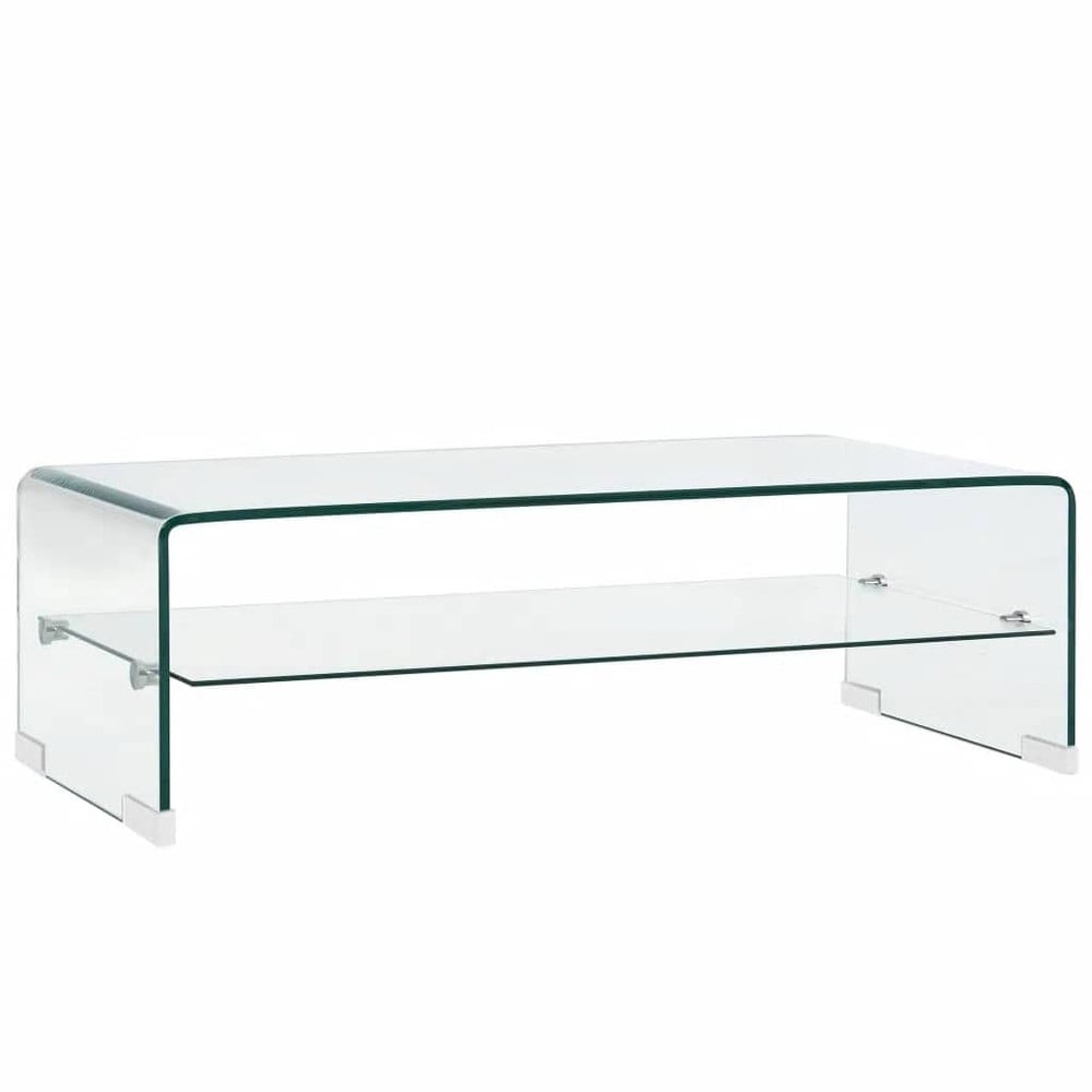 Soffbord 98×45×31 cm / glasbord i härdat glas / vardagsrumsbord med hylla – Transparent