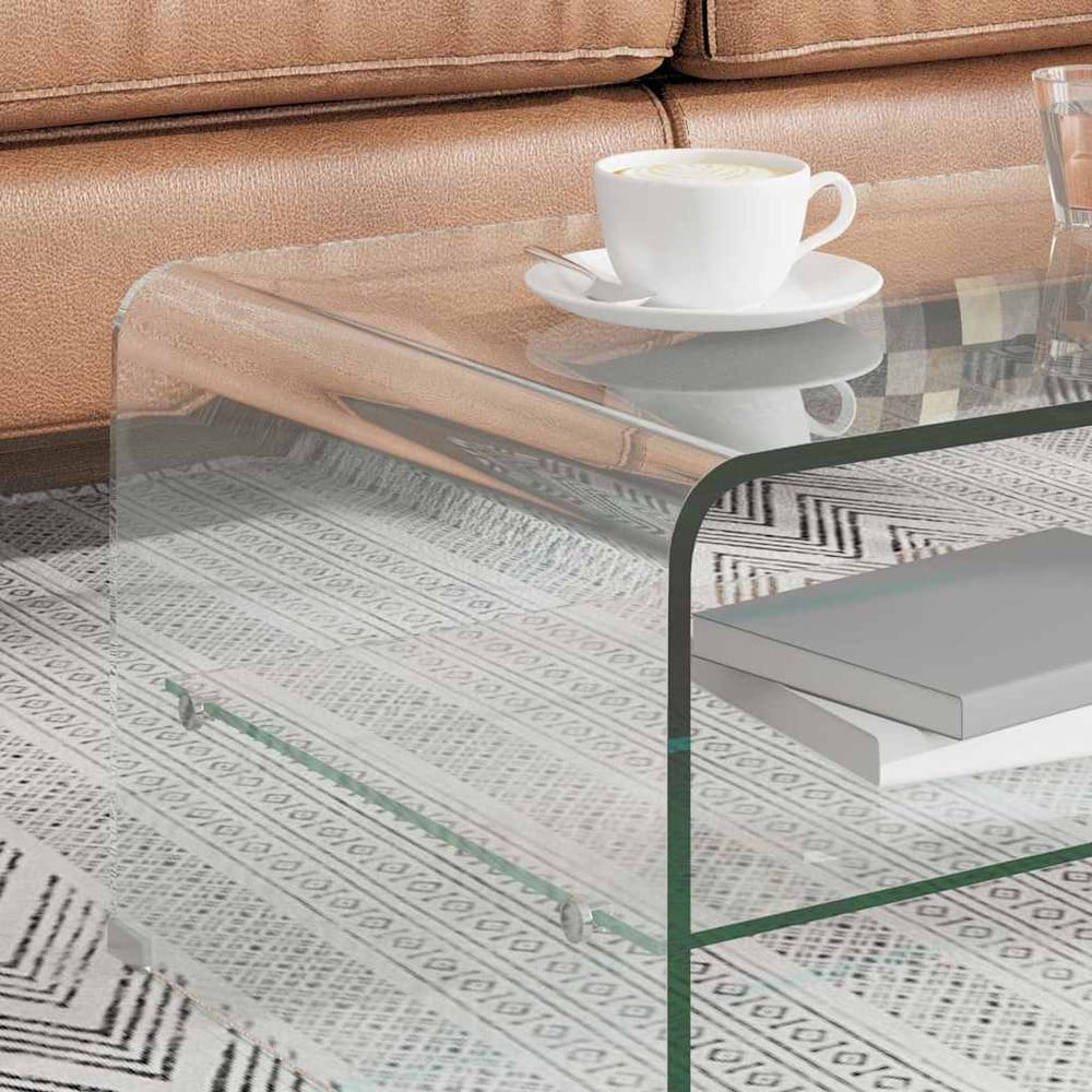 Soffbord 98×45×31 cm / glasbord i härdat glas / vardagsrumsbord med hylla – Transparent