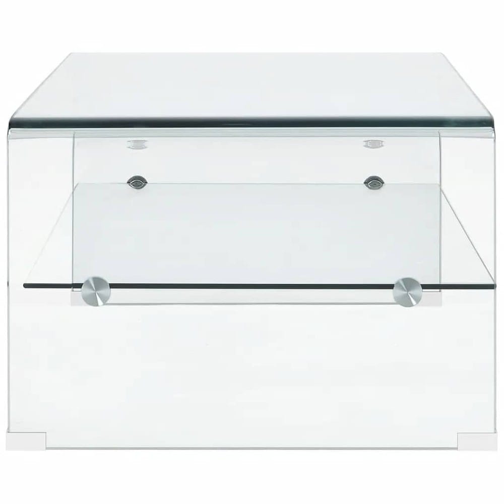 Soffbord 98×45×31 cm / glasbord i härdat glas / vardagsrumsbord med hylla – Transparent