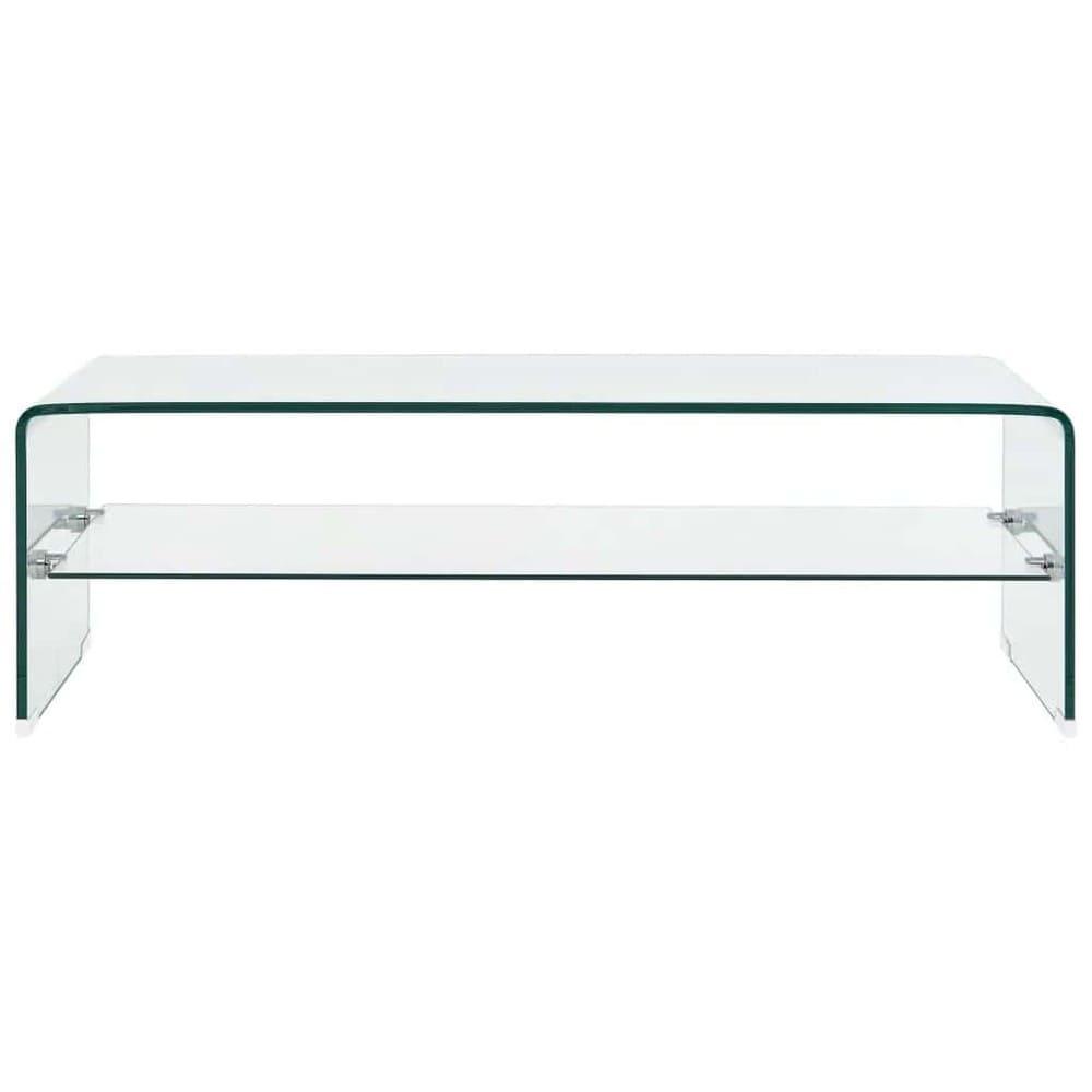 Soffbord 98×45×31 cm / glasbord i härdat glas / vardagsrumsbord med hylla – Transparent