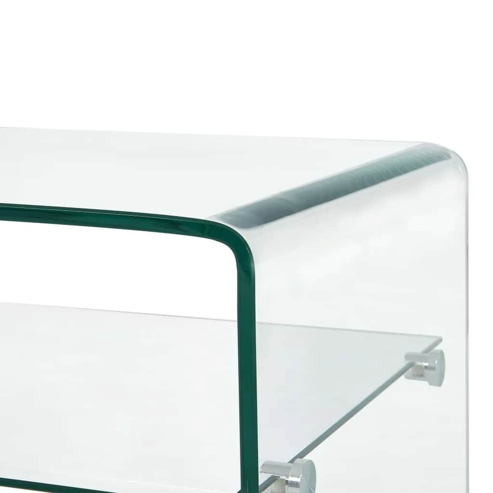 Soffbord 98×45×31 cm / glasbord i härdat glas / vardagsrumsbord med hylla – Transparent