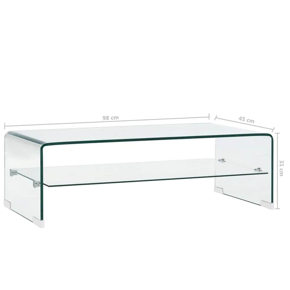 Soffbord 98×45×31 cm / glasbord i härdat glas / vardagsrumsbord med hylla – Transparent