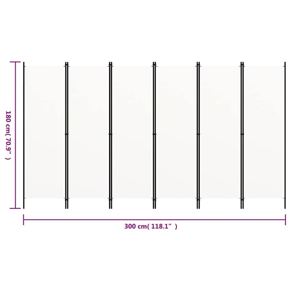 Rumsavdelare 6 paneler 300×180 cm / vikvägg / skärmvägg / insynsskydd – Vit