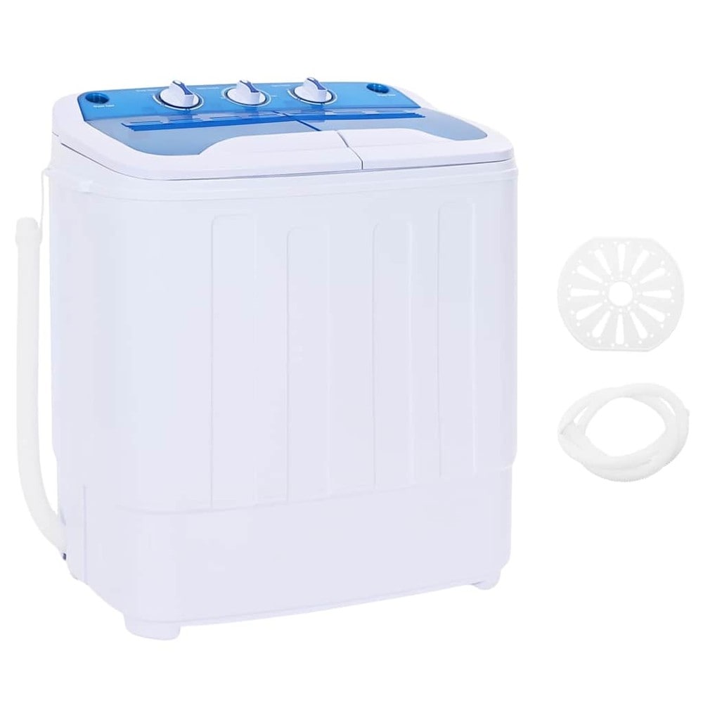 Minitvättmaskin med dubbla trummor 3,6 kg / kompakt tvättmaskin med centrifug 2 kg – Blå/vit