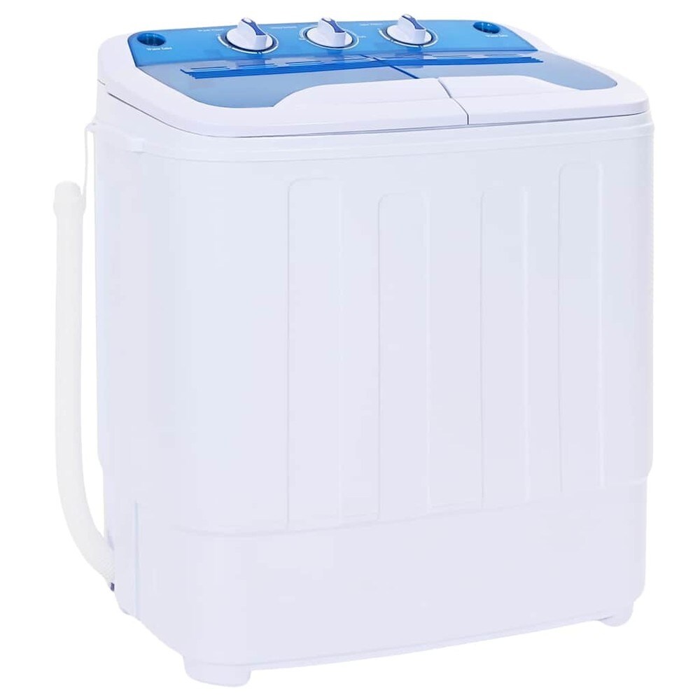 Minitvättmaskin med dubbla trummor 3,6 kg / kompakt tvättmaskin med centrifug 2 kg – Blå/vit