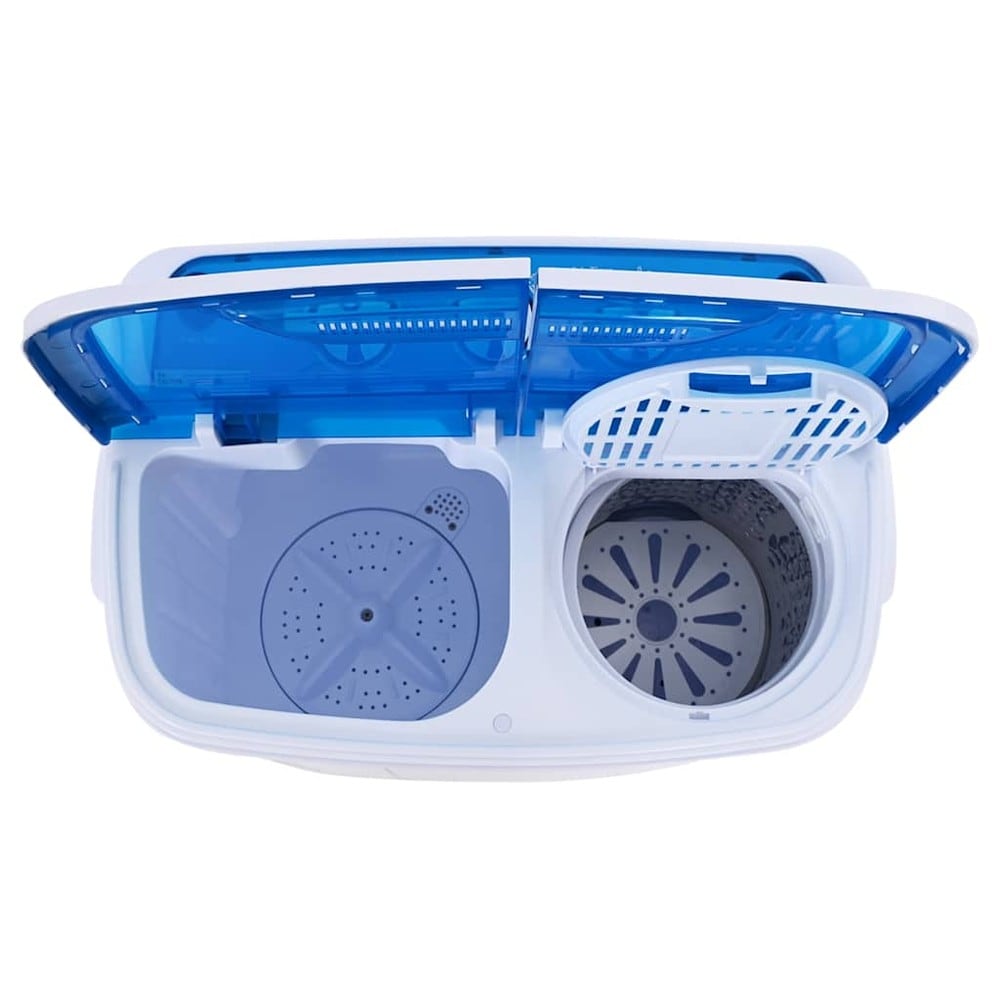 Minitvättmaskin med dubbla trummor 3,6 kg / kompakt tvättmaskin med centrifug 2 kg – Blå/vit