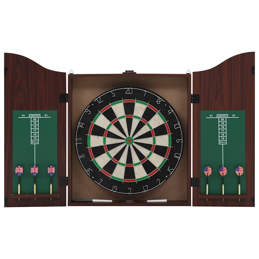 Darttavla i sisal med skåp / dartset med 6 stålpilar och poängtavlor