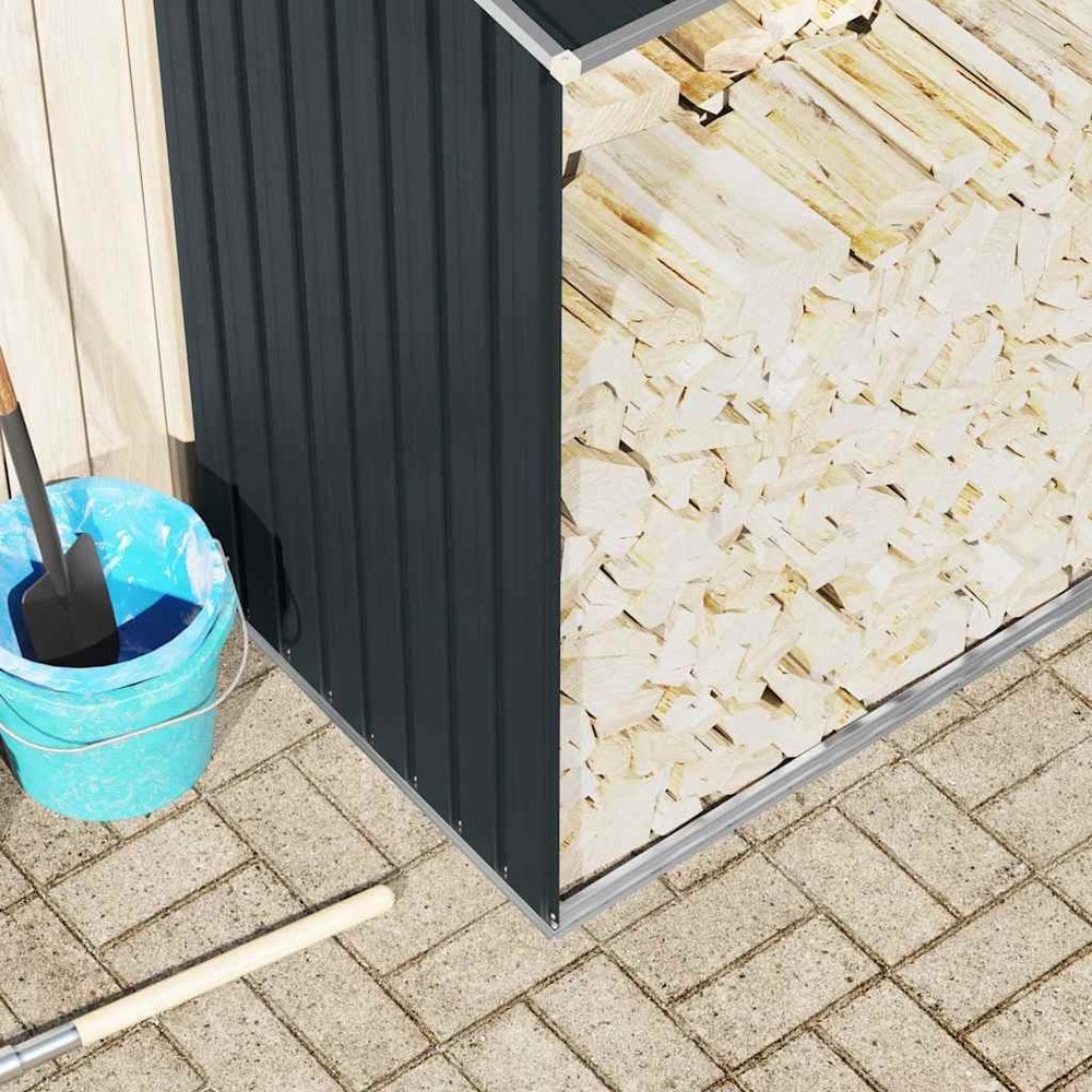 Vedskjul 330×84×152 cm / vedförvaring i galvaniserat stål / vedförråd med sluttande tak – Antracit