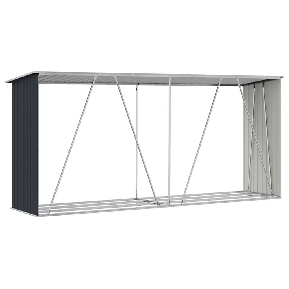Vedskjul 330×84×152 cm / vedförvaring i galvaniserat stål / vedförråd med sluttande tak – Antracit