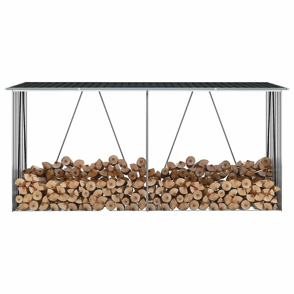 Vedskjul 330×84×152 cm / vedförvaring i galvaniserat stål / vedförråd med sluttande tak – Antracit