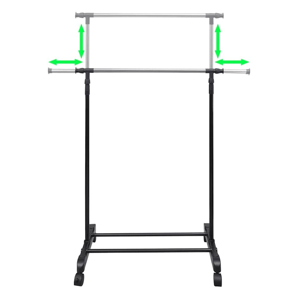 Justerbar klädställning 84–150×42×108–170 cm / klädstång på hjul – Svart/silver