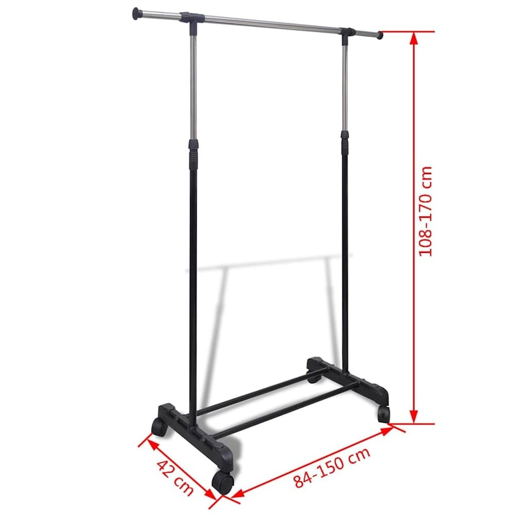 Justerbar klädställning 84–150×42×108–170 cm / klädstång på hjul – Svart/silver