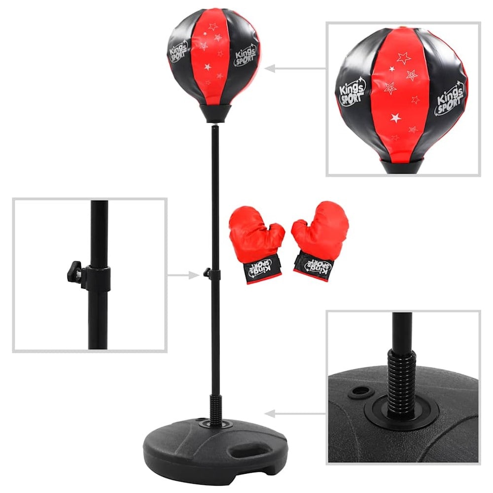 Boxboll för barn 87–120 cm / höjdjusterbart boxningsset med handskar – Svart/röd