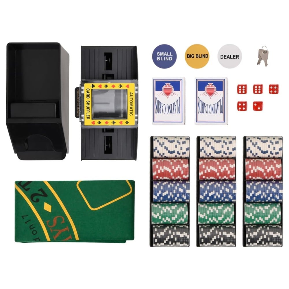 Pokerset 300 marker / pokerkit med kortblandare, kortsko, spelmatta och aluminiumväska