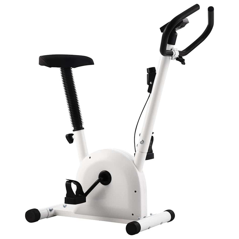Träningscykel med remdrift / motionscykel med LCD-display och justerbart motstånd – Vit/svart