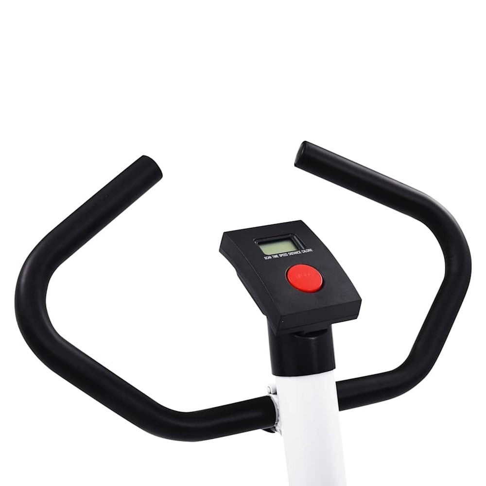 Träningscykel med remdrift / motionscykel med LCD-display och justerbart motstånd – Vit/svart