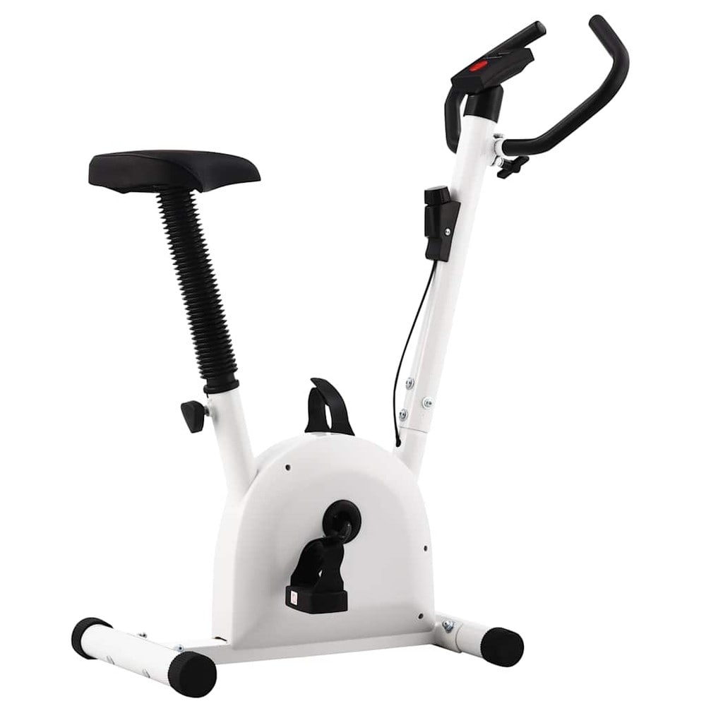 Träningscykel med remdrift / motionscykel med LCD-display och justerbart motstånd – Vit/svart