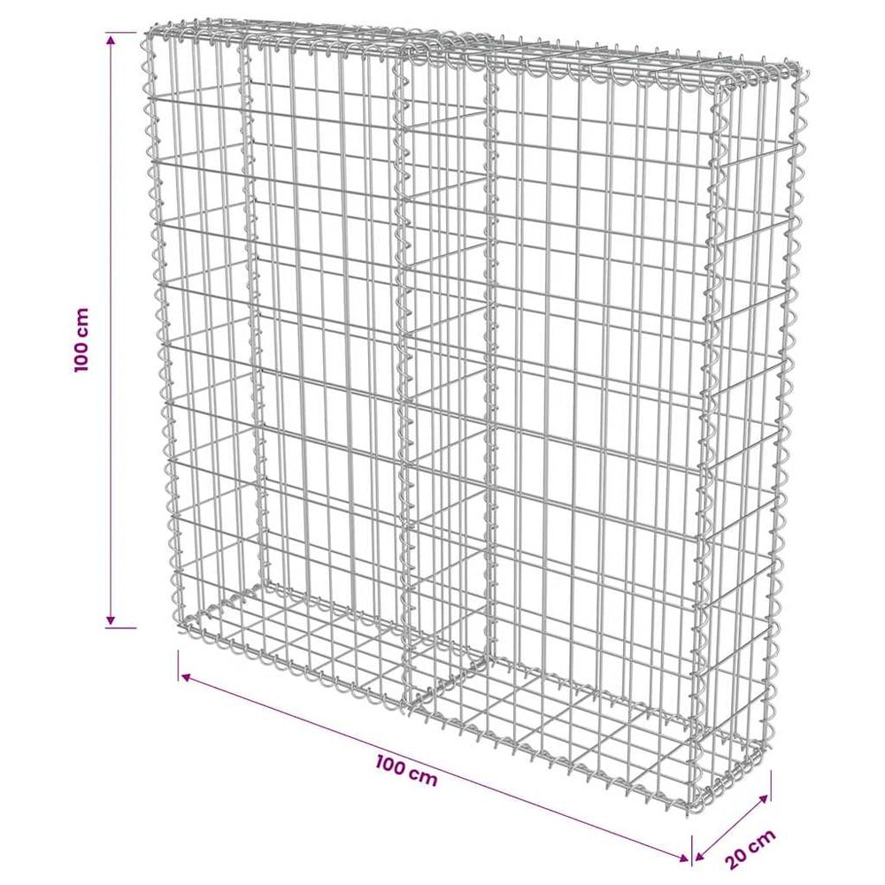 Gabionmur 100×20×100 cm / gabionkorg i galvaniserat stål för sten och grus – Silver