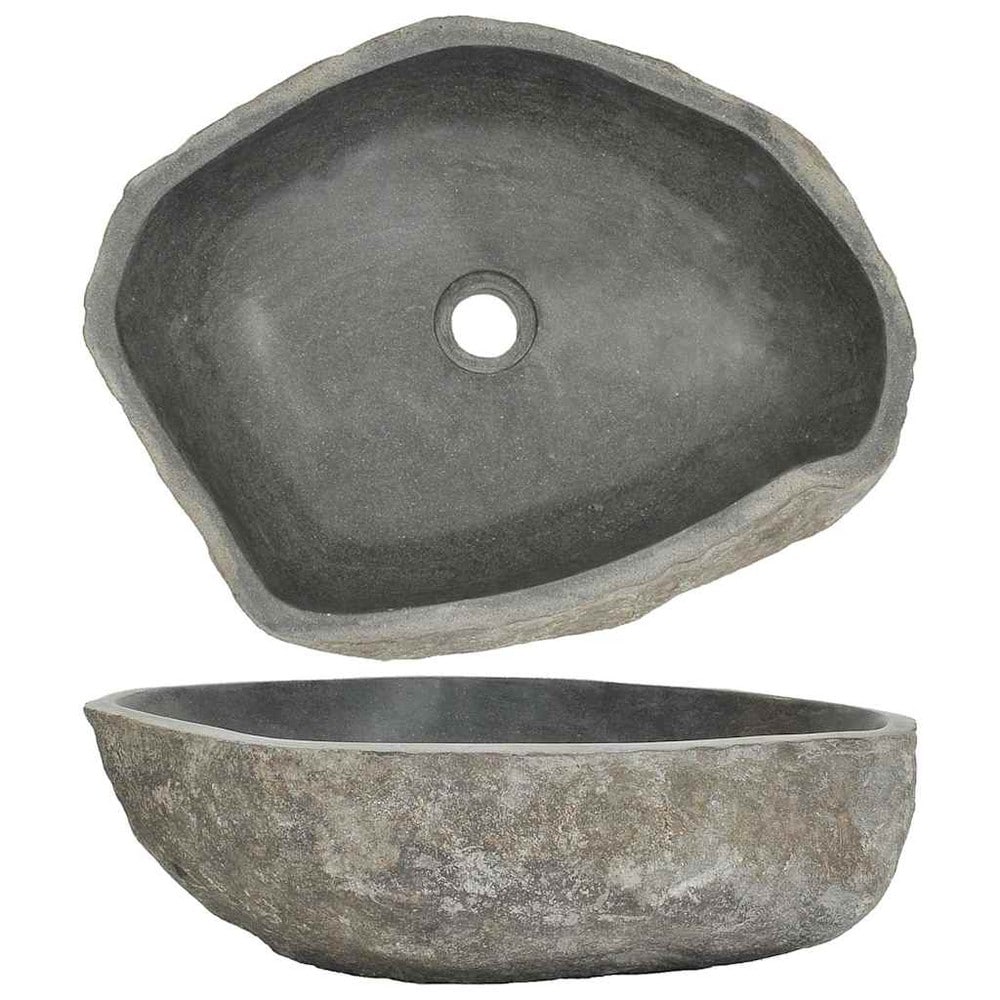 Handfat i flodsten 45–53×34–41 cm / ovalt tvättställ i natursten – Natur