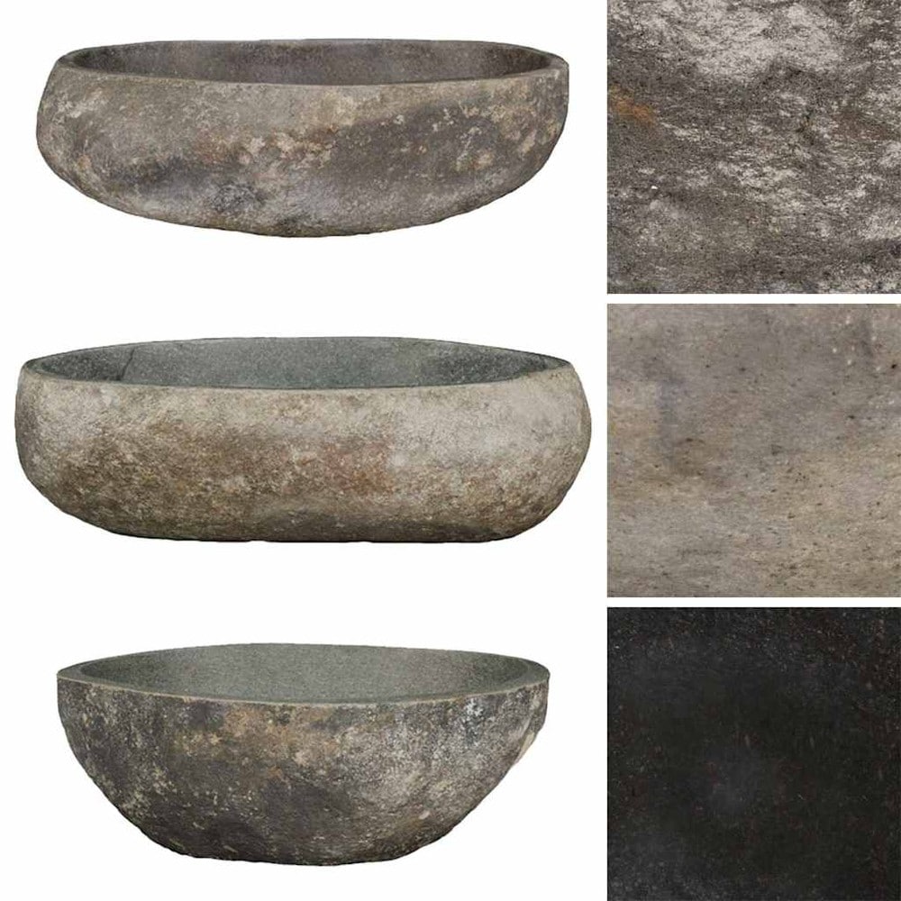 Handfat i flodsten 45–53×34–41 cm / ovalt tvättställ i natursten – Natur