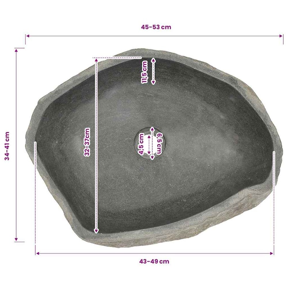 Handfat i flodsten 45–53×34–41 cm / ovalt tvättställ i natursten – Natur