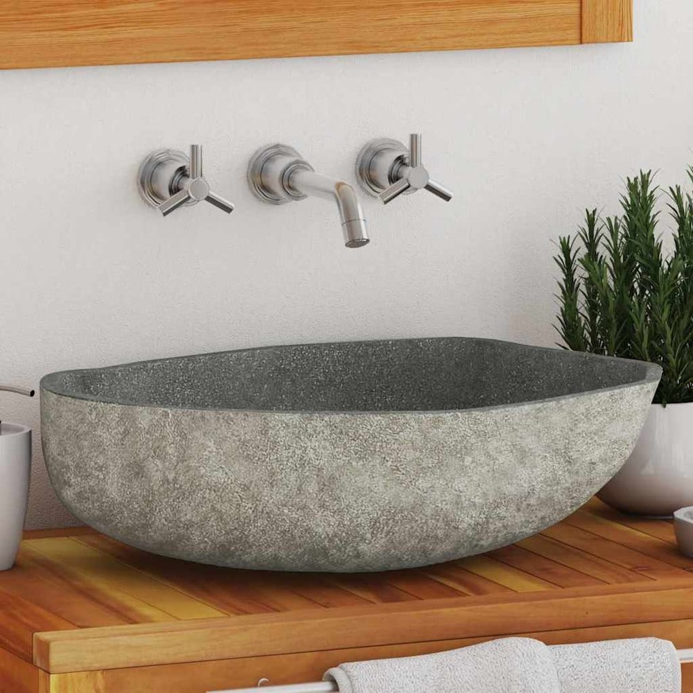 Handfat i flodsten 45–53×34–41 cm / ovalt tvättställ i natursten – Natur
