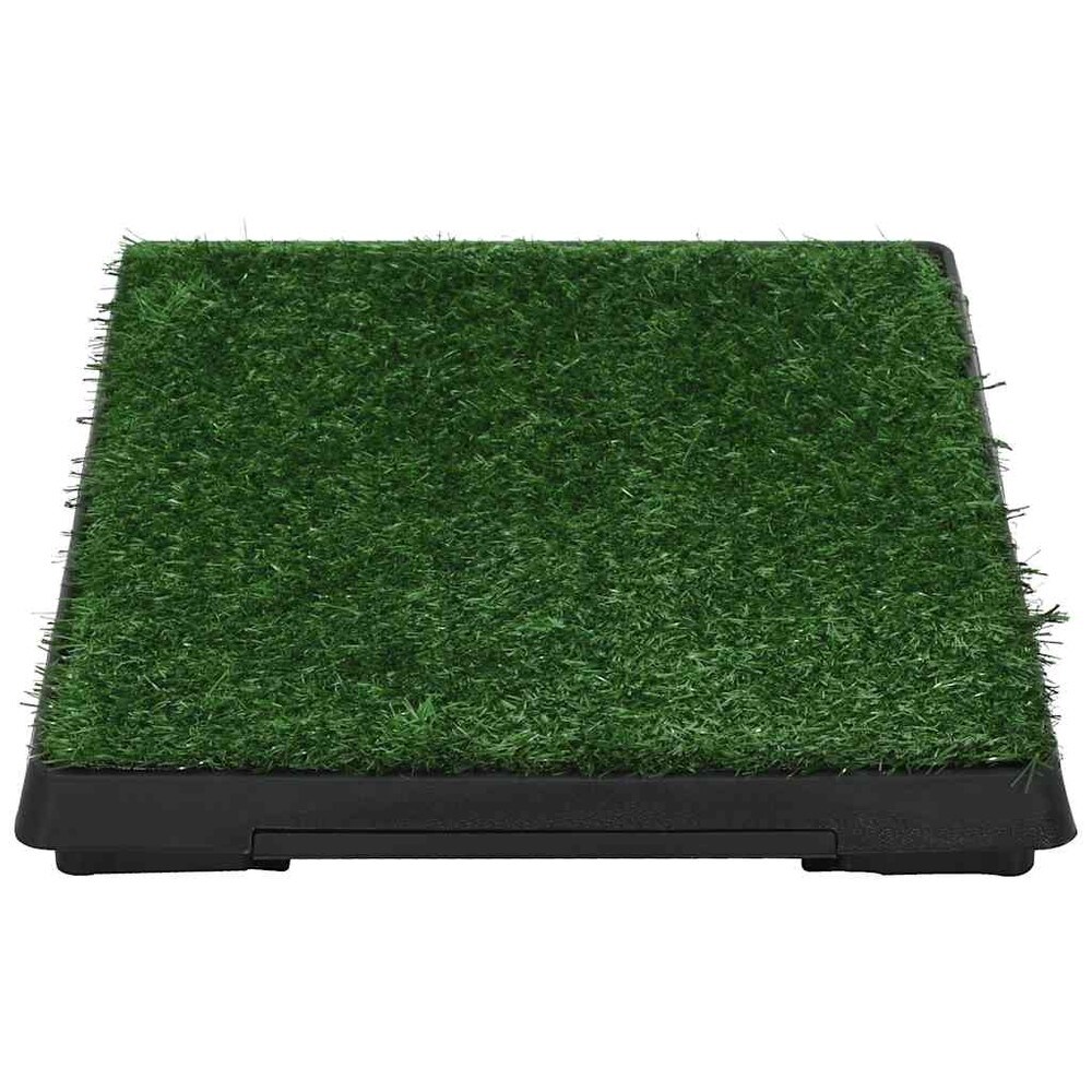 Hundtoalett med konstgräs 63×50×7 cm / djurtoalett med galler och uttagbart tråg – Grön/svart