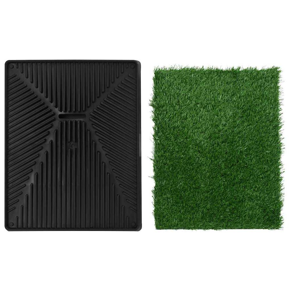 Hundtoalett med konstgräs 63×50×7 cm / djurtoalett med galler och uttagbart tråg – Grön/svart